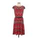 Anne Klein Casual Dress - A-Line Scoop Neck Short sleeves: Red Aztec or Tribal Print Dresses - Women's Size 12