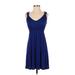 Soprano Casual Dress - Fit & Flare: Blue Solid Dresses - Women's Size Small