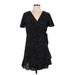 Relipop Casual Dress - Mini V Neck Short sleeves: Black Polka Dots Dresses - Women's Size Large