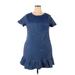 Agnes Orinda Casual Dress - Mini Crew Neck Short sleeves: Blue Print Dresses - Women's Size 2X