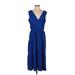 Nina Leonard Casual Dress - Midi V Neck Sleeveless: Blue Dresses - New - Women's Size Small