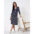 Crew Clothing Womens Jersey Floral V-Neck Knee Length Tea Dress - 8 - Navy Mix, Navy Mix