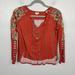 Anthropologie Tops | Anthropologie Tiny Shirt Womens Xs Red Bohemian Floral Embroidered Sleeves | Color: Red | Size: Xs