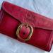 Coach Bags | Coach Trifold Leather Wallet With Gold Buckle In Raspberry Red And Lilac Purple | Color: Purple/Red | Size: Os