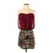 Windsor Cocktail Dress - Mini Sweetheart Sleeveless: Burgundy Leopard Print Dresses - Women's Size Small