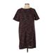 Ann Taylor LOFT Casual Dress - Shift Crew Neck Short sleeves: Burgundy Marled Dresses - Women's Size Large Petite