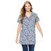 Plus Size Women's Perfect Printed Short-Sleeve Shirred V-Neck Tunic by Woman Within in Heather Grey Pretty Floral (Size 5X)