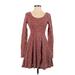 Free People Casual Dress - Fit & Flare: Burgundy Jacquard Dresses - Women's Size X-Small