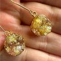 Anthropologie Jewelry | Anthro Ocean Brown Yellow Naturals Sparkle Druzy Like Stone Drop Earrings | Color: Cream/Gold | Size: Os