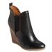 Coach Shoes | Coach Black Leather Farah Almond Toe Stacked Wood Wedge Heeled Bootie Size 8 | Color: Black | Size: 8