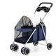 Kcabrtet Pet Stroller， Outdoor Portable Folding Small Pet Stroller，with Storage Basket and Cup Holder， for Dog Cats Mouse Rabbits(Dark Blue)