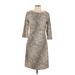J. McLaughlin Casual Dress - Sheath Crew Neck 3/4 sleeves: Tan Leopard Print Dresses - Women's Size Large