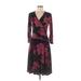 CAbi Casual Dress - A-Line V Neck 3/4 sleeves: Burgundy Print Dresses - Women's Size Medium