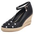 Gicoiz Wedge Heel Platform Espadrilles Womens Pointed Toe Pumps Ankle Strap Lovely Polka Dot Wedding Party Dress Shoes Fashion Black Size 7.5-42