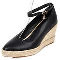 Gicoiz Wedge Heel Platform Espadrilles Womens Pointed Toe Pumps Ankle Strap Lovely Polka Dot Wedding Party Dress Shoes Fashion Black Size 7-41