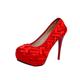 GooMaShoes Women's Sexy High Heel Pumps, Platform Stiletto Heels Footwear, Braided Satin Closed Toe Wedding Shoes (Red, UK 6.5)