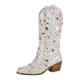 blingqueen Rhinestone Boots Western Cowboy Boots with Zippers Mid Calf Boots for Women, with Crystals And Block Heel Rainbow Diamond Embroidered Cowgirl Boots Sparkly Wide Calf Boots Silver Size 8