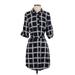 Laundry by Shelli Segal Casual Dress - Shirtdress Collared 3/4 sleeves: Black Grid Dresses - Women's Size 2