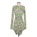 Collusion Cocktail Dress - Mini Crew Neck Long sleeves: Green Floral Dresses - Women's Size 2