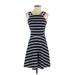 I.N. San Francisco Casual Dress - A-Line Scoop Neck Sleeveless: Blue Print Dresses - Women's Size Small
