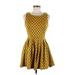 Sans Souci Casual Dress - Mini Scoop Neck Sleeveless: Yellow Polka Dots Dresses - Women's Size Medium