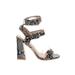 PrettyLittleThing Heels: Gladiator Chunky Heel Edgy Gray Snake Print Shoes - Women's Size 6 - Open Toe
