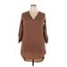 Casual Dress - Mini V-Neck 3/4 sleeves: Brown Solid Dresses - Women's Size 20