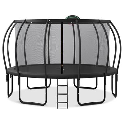 15FT Trampoline with Upgraded ArcPole and Composite TopLoop for Safety Enclosure, Plus Basketball Board and 12 Ground Stakes