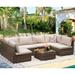 7-Piece Outdoor Patio Rattan Furniture Sets with 1 Table, 2 Corner Sofas, 4 Armless Sofas & Cushions