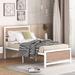 Twin Size Platform Bed, Metal and Wood Bed Frame with Headboard and Footboard , White