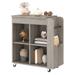 Side Table with Storage, 27" Tall End Table with Rolling Wheels for Living Room, Wood Side Tables Bedroom -Grey