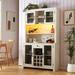 Coffee Bar Cabinet with Lights and Outlets with Wine Bottle Rack, Buffet Cabinet with Wine Bottle and Wine Glass Rack, 1 Drawer