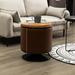 17 Stories Pazmora Vanity Stool Faux Leather/Wood/Upholstered/Leather in Brown | 16.5 H x 16.5 W x 16.5 D in | Wayfair