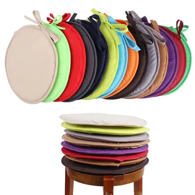 30/36.5cm Solid Color Round Garden Chair Pads Removable Tie-on Seat Cushion for Outdoor Bistro Stool Patio Home Dining