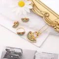 2023 New Fashion Gold Color 3 Piece Jewelry Earrings necklace ring pearl gem Set for Women Girls