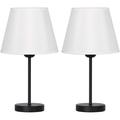 Rephen Small Bedside Nightstand Lamps Set Of 2 w/ Fabric Shade Bedside Desk Lamps For Bedroom, Living Room Black/Metal in White | Wayfair L0099