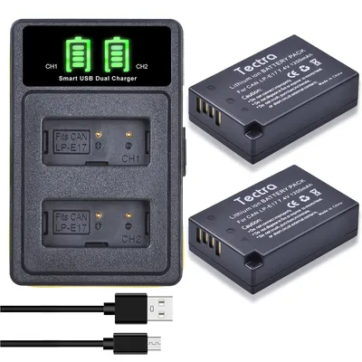 LP-E17 Battery+Dual Charger for Canon EOS R100,RP,200D,77D,M3,M5,M6,250D,750D,760D,800D,8000D,Rebel T8i,T7i,T6i,T6s,SL2,SL3