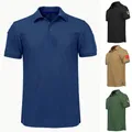 Outdoor Camping Hiking T-shirts Men Military Short Sleeve Solid Color Buttons Top Quick Drying Men
