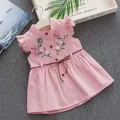 Robe d'été brodée en coton pour filles jolie robe de princesse fleurs glacées douces filles de 1