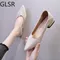 Women Leather Pumps Shoes Office Lady Med Square Heel Pointy Toe Slip on Work Shoes Classic Heel 4