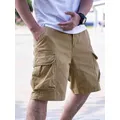 Men's Drawstring Cargo Short Pants Multi Flap Pocket Loose Trendy Shorts Men's Work Pants Outdoors