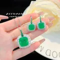 Foydjew New Luxury Large Carat Simulation Emerald Green Pendant Necklaces Drop Earrings Bridal