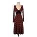 Donna Morgan Casual Dress - Midi Plunge 3/4 sleeves: Burgundy Color Block Dresses - Women's Size 4