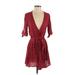 Faithfull the Brand Casual Dress - Mini V-Neck 3/4 sleeves: Red Print Dresses - Women's Size 2