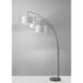 Corrigan Studio® Three Light Brushed Steel Metal Arc Floor Lamp w/ Suspended White Drum Shades Metal in Gray/White | 74 H x 44 W x 43 D in | Wayfair