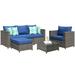 Red Barrel Studio® Harbin Wicker/Rattan 4 - Person Seating Group w/ Cushions Synthetic Wicker/All - Weather Wicker/Wicker/Rattan in Blue | Outdoor Furniture | Wayfair