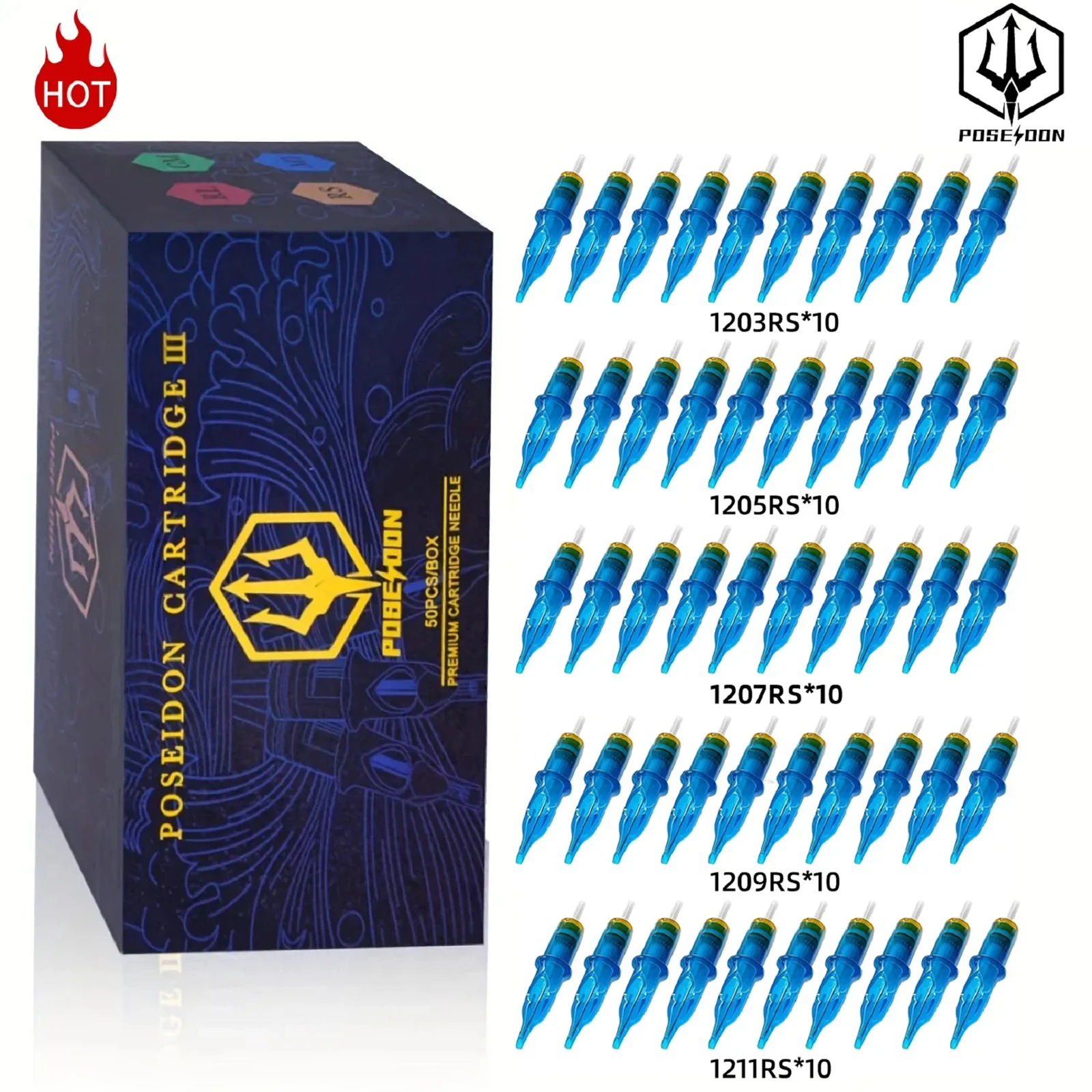 Poseidon Tattoo Nadel 50 Stück gemischte profession elle Tattoo Nadeln hochwertige Patronen Nadeln Permanent Make-up Tattoo Patronen Image