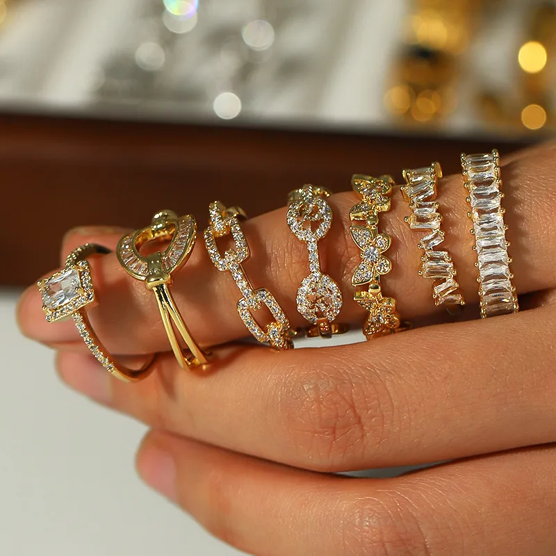 Luxus Zirkon cz Kristall Fingerring geometrische kubanische Kette Schmetterlings ringe Zirkonia Eheringe verstellbar offen für Frauen Image