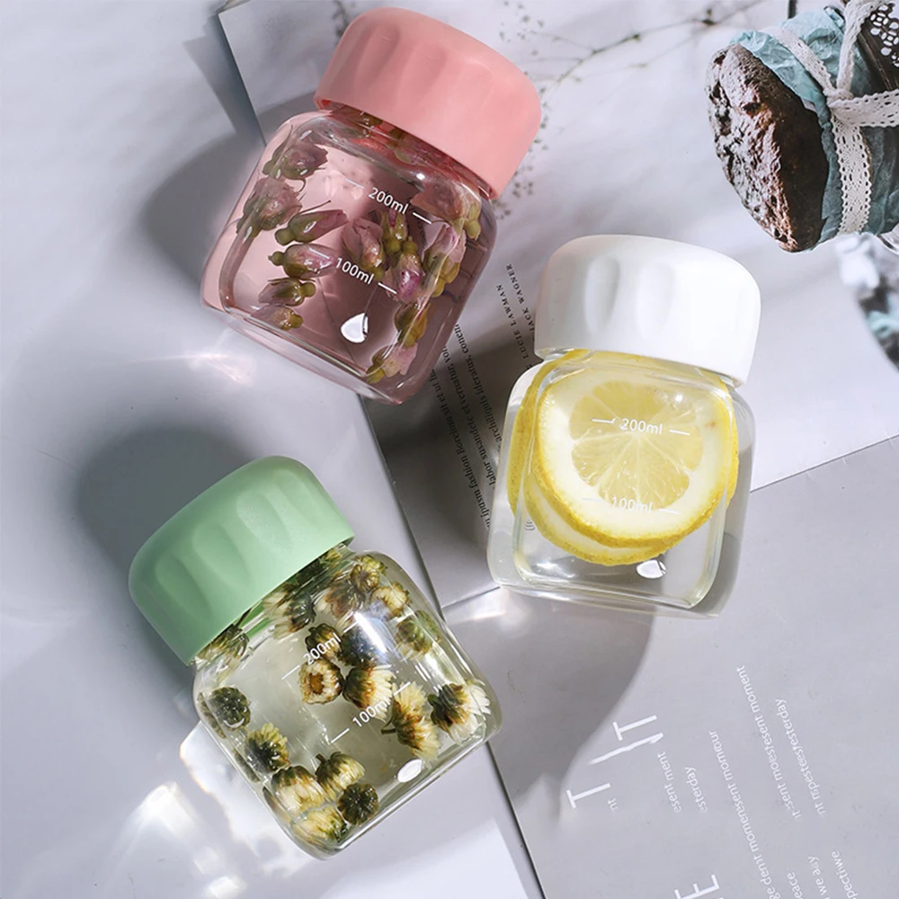 Mini Glas Wasser flasche 300ml Mini Kaffee Saft Milch Tee tassen mit Waage tragbar für Kinder wieder verwendbares Trinken anpassbar Image