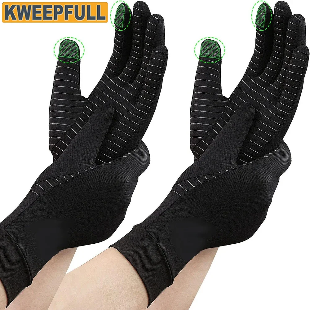 1 Paar Kupfer-Kompressions-Arthritis-Handschuhe, Touchscreen-Spitzen. Linderung von Handschmerzen, Karpaltunnel, rheumatoide Entzündung, Sehnenentzündung Image
